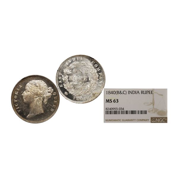 Victoria Queen, DL, Silver Rupee, 1840, Bombay/Calcutta Mint