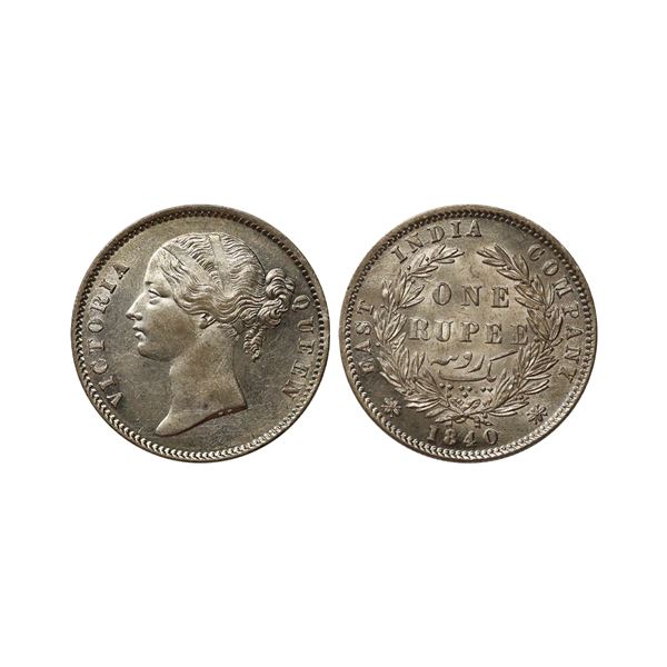Victoria Queen, DL, Silver Rupee, 1840, Calcutta/ Bombay Mint