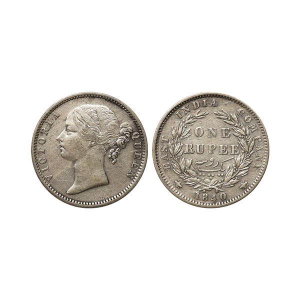 Victoria Queen, DL, Silver Rupee, 1840, '4' over '1' on Date Madras Mint