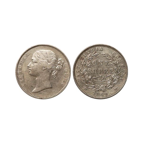 Victoria Queen, DL, Silver Rupee, 1840, Madras Mint