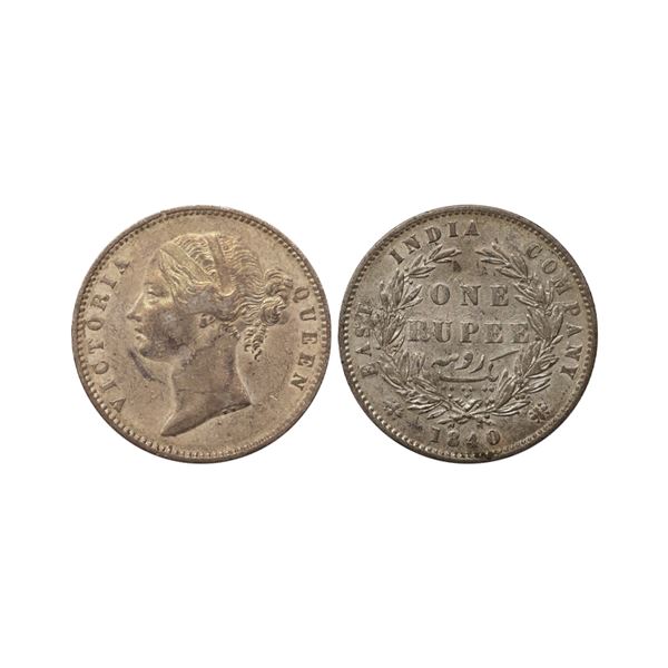 Victoria Queen, DL, Silver Rupee, 1840, Bombay/Calcutta Mint