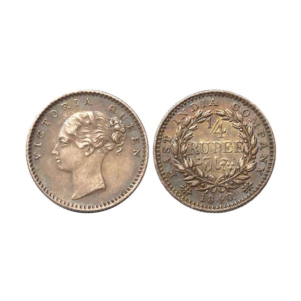Victoria Queen, CL, Silver 1/4 Rupee, 1840, Bombay/Calcutta Mint