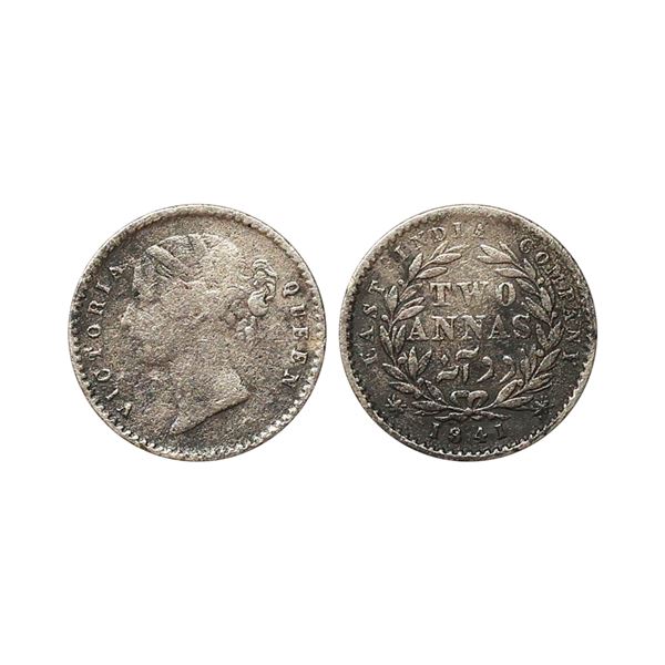 Victoria Queen, DL, Silver 2 Annas, 1841, Calcutta Bombay Mint
