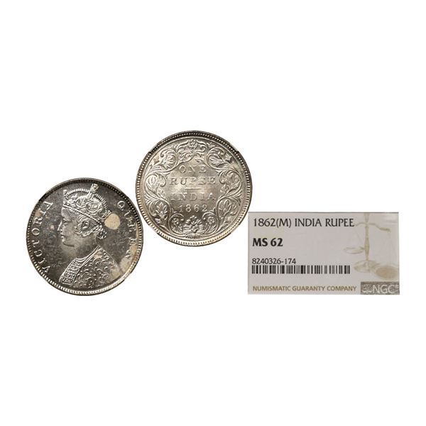 Victoria Queen, Silver Rupee, 1862, Madras Mint