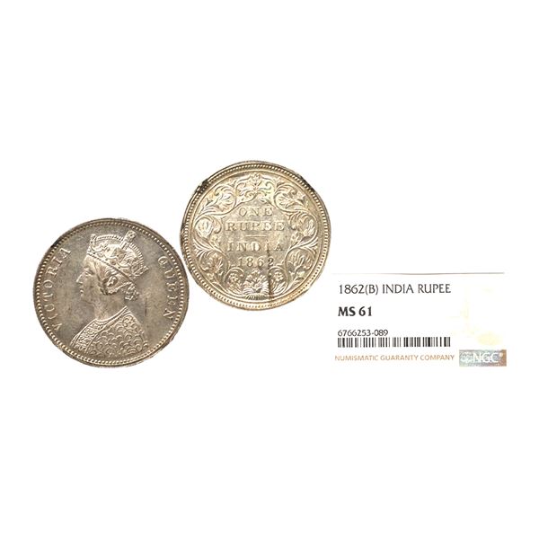 Victoria Queen, 1862, Silver Rupee, A/II, 0/7 Dots