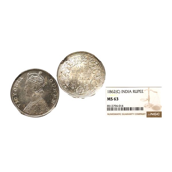 Victoria Queen, 1862, Silver Rupee, The coin Showcases Superb Strike And Luster Throughout, The coin