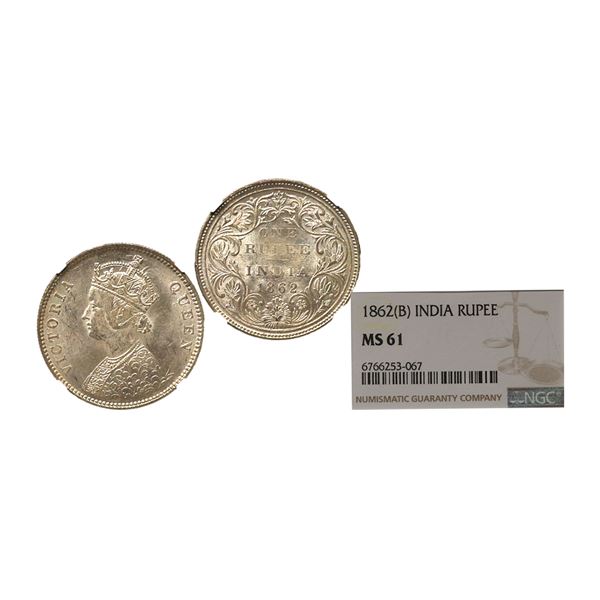 Victoria Queen, 1862, Silver Rupee, A/II, 0/4 Dots,Coin features sharp strikes and superb Mint Bloom