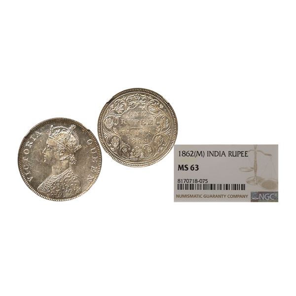 Victoria Queen, 1862, Silver Rupee, Madras mint, B/II, no dots, the specimen features flawless strik