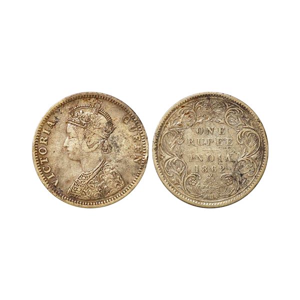 Victoria Queen, Silver Rupee, 1862, C / I / 1/2 Dot, Bombay / Calcutta Mint