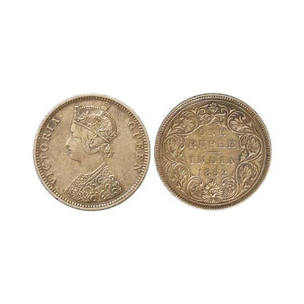 Victoria Queen, Silver Rupee, 1862, C / II / 1/2 Dot, Bombay / Calcutta Mint