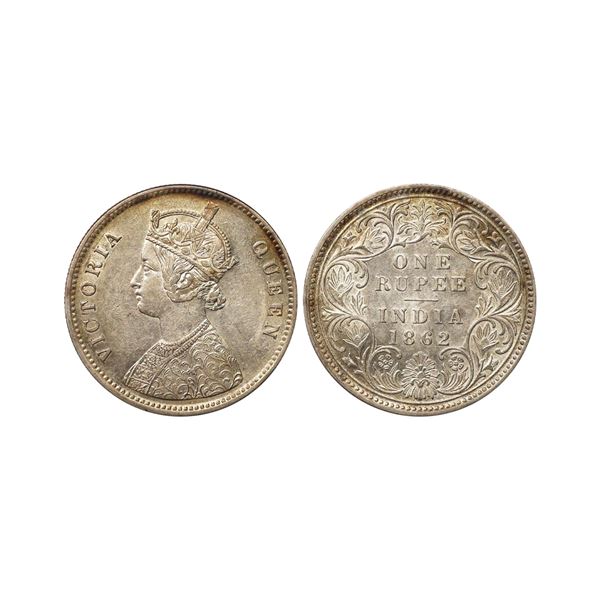 Victoria Queen, Silver Rupee, 1862, A / I, Die Doubling On Bust