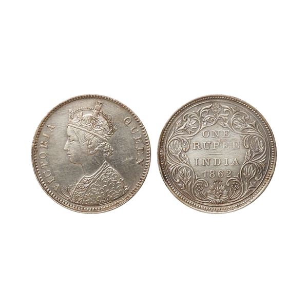 Victoria Queen, Silver Rupee, 1862, A / II, 0/5 Dots