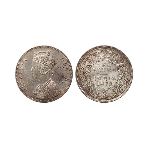 Victoria Queen, Silver Rupee, 1862, 3 Pinapple