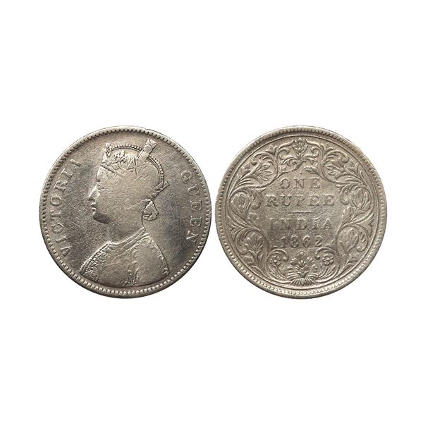 Victoria Queen, Silver Rupee, 1862, A/II, 1/12(10+2) Dots