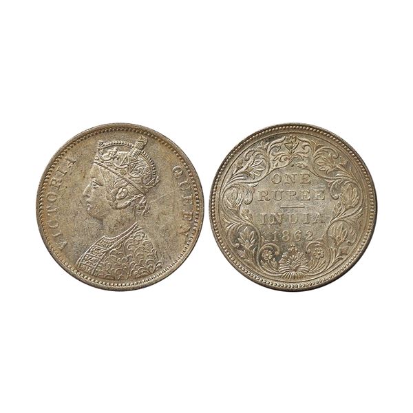 Victoria Queen, Silver Rupee, 1862, A/II, 1/2 Dots