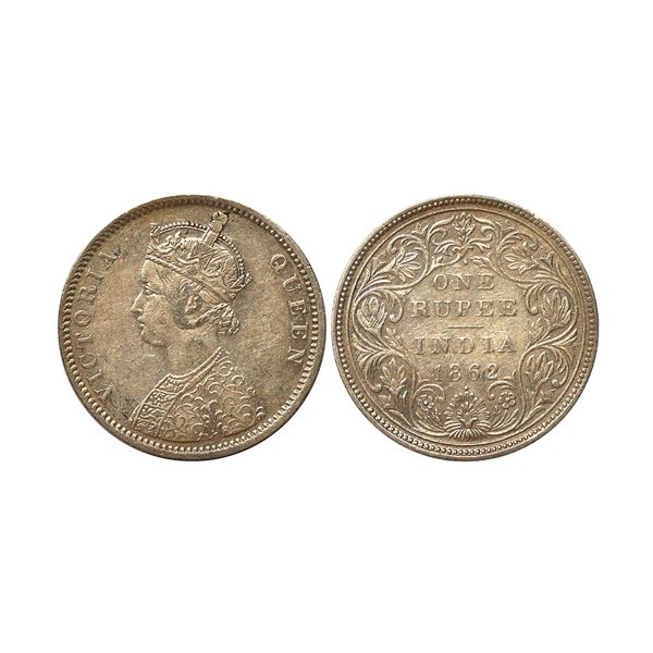 Victoria Queen, Silver Rupee, 1862, A/II, 1/1 dots, Struck On Earlier Used Dies Of 0/6 Dots