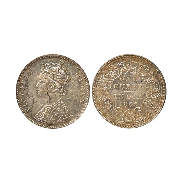 Victoria Queen, Silver Rupee, 1862, A/II, 0/7 Dots