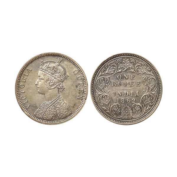 Victoria Queen, Silver Rupee, 1862, A/I, 1/1 Dots, Struck On Earlier Used Dies Of 0/4 dots
