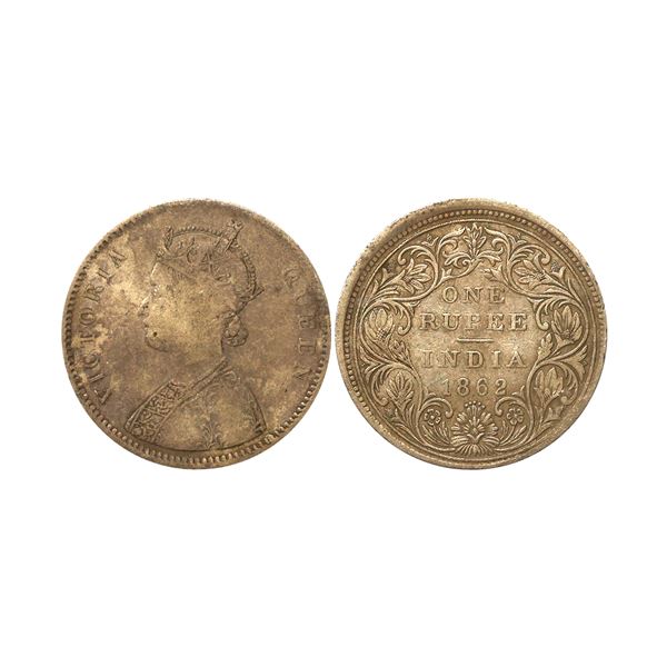 Victoria Queen, 1862, Silver Rupee, A/II, 0/5 dots, Mis Aligned Die Error, Very