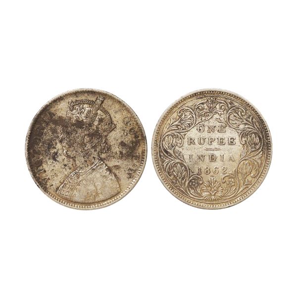 Victoria Queen, 1862, Silver Rupee, 0/3+1 Dots, Dots are in 'T' shape,