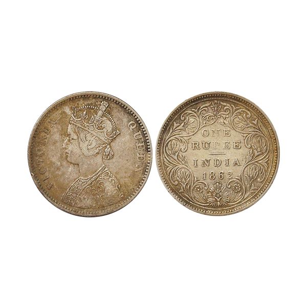Victoria Queen, 1862, Silver Rupee, A/II, 0/10 dots,