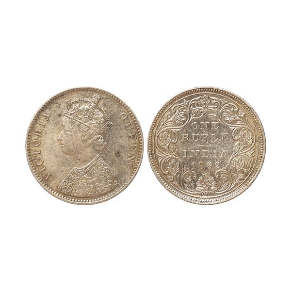Victoria Queen, 1862, Silver Rupee, A/II, 0/5 dots, Jabot of Queen Victoria is double die,