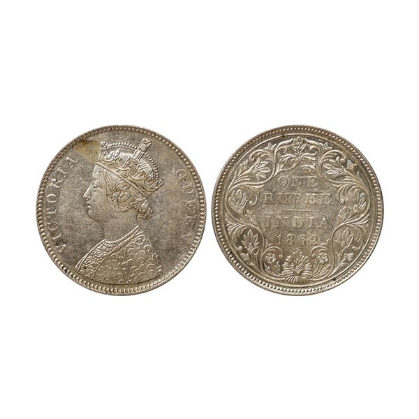 Victoria Queen, 1862, Silver Rupee, A/II, 0/4+1 Dots, 1 Dot Later Added to The Die