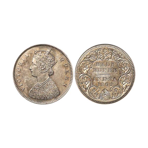 Victoria Queen, Silver 1/2 Rupee, 1862, Calcutta Mint