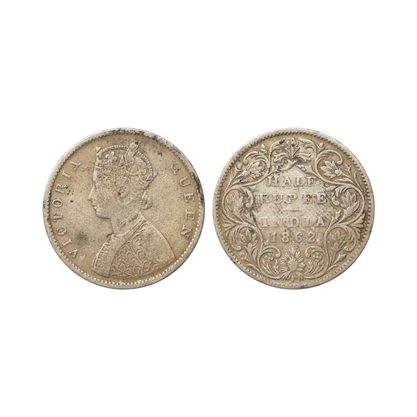 Victoria Queen, Silver 1/2 Rupee, 1862