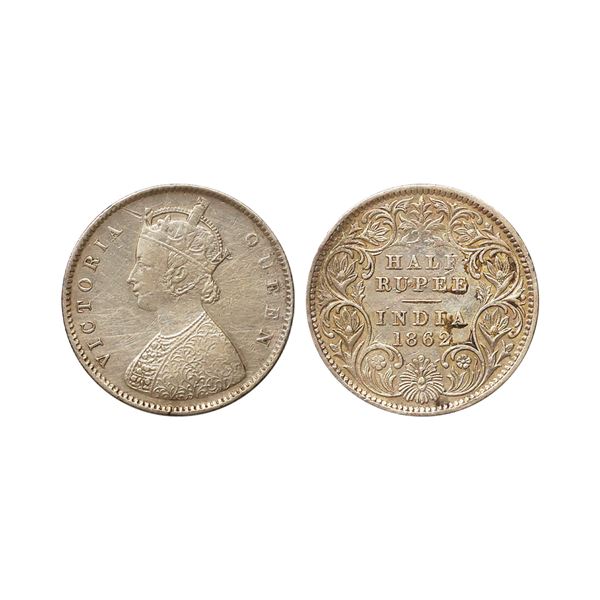 Victoria Queen, Silver 1/2 Rupee, 1862, Calcutta Mint