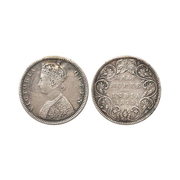 Victoria Queen, Silver 1/2 Rupee, 1875, Bombay Mint