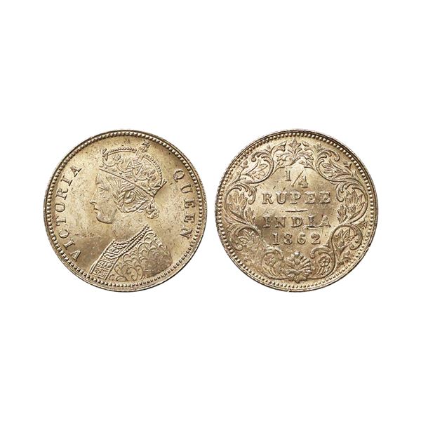 Victoria Queen, Silver 1/4 Rupee, 1862, Bombay/Calcutta Mint