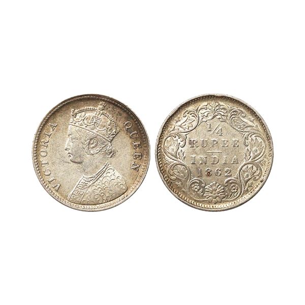 Victoria Queen, Silver 1/4 Rupee, 1862, Bombay/Calcutta Mint