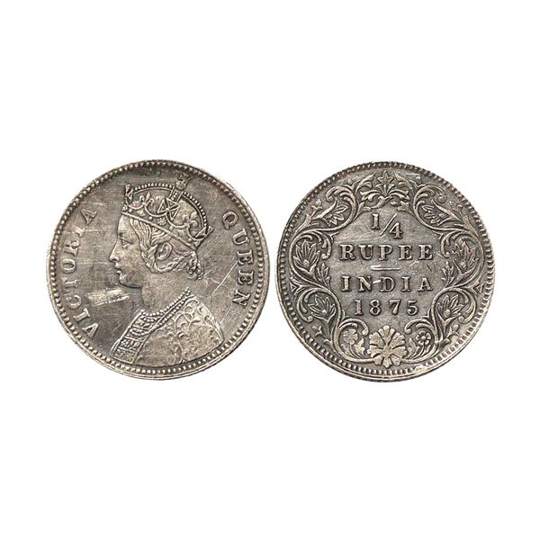 Victoria Queen, Silver 1/4 Rupee, 1875, Calcutta Mint