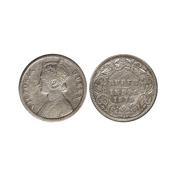 Victoria Queen, Silver 1/4 Rupee, 1875, Calcutta Mint