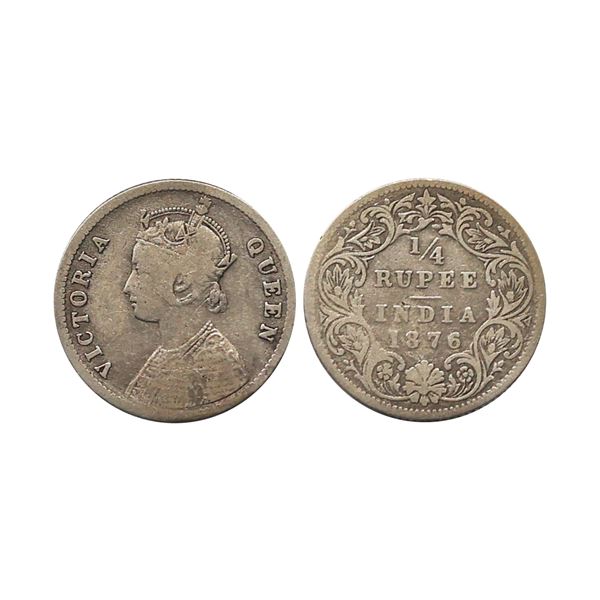 Victoria Queen, Silver 1/4 Rupee, 1876, Calcutta Mint