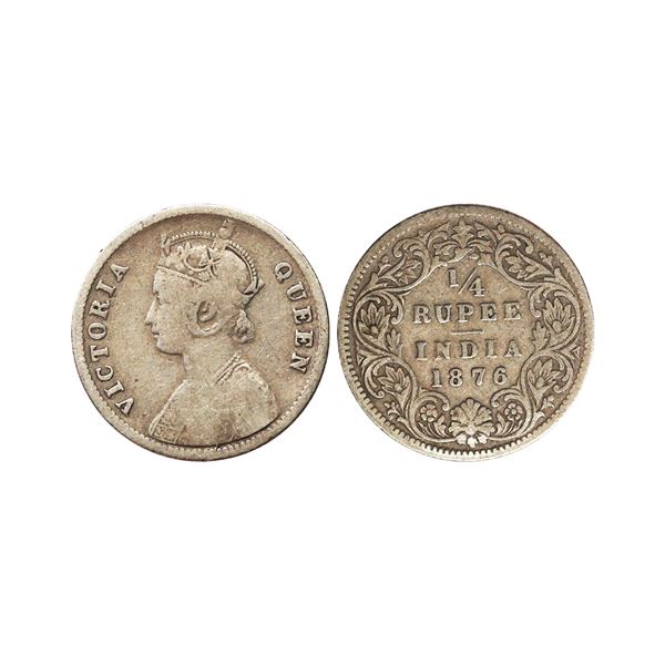 Victoria Queen, Silver 1/4 Rupee, 1876, Calcutta Mint