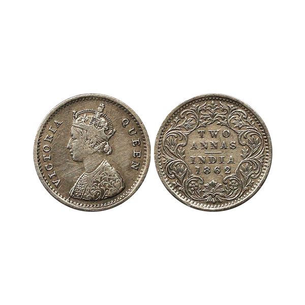 Victoria Queen, Silver 2 Annas, 1862, Madras Mint