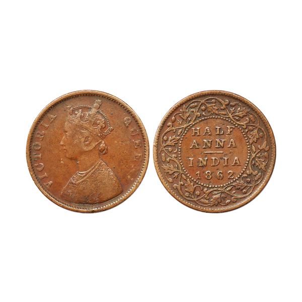 Victoria Queen, Copper Half Anna, 1862, Madras Mint