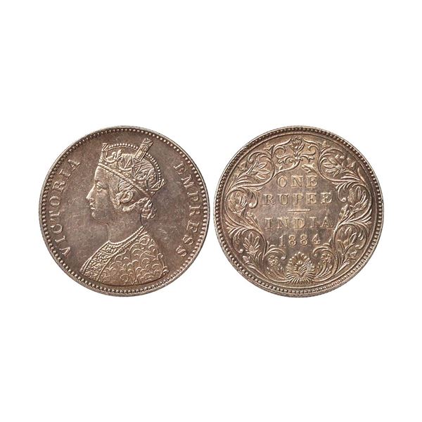 Victoria Empress, Silver Rupee, 1884, A3/II(i), ' B ' Raised In Bottom Flower, sup