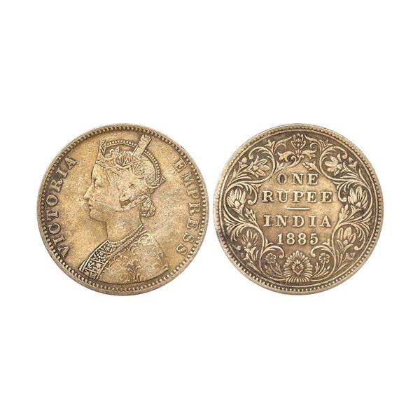 Victoria Empress, 1885, Silver Rupee, C2/II, ' B ' Raised On Top Flower, Very Rare
