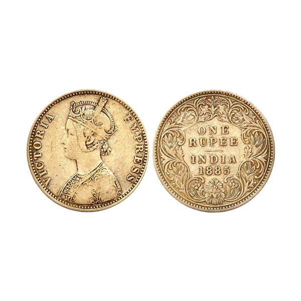 Victoria Empress, 1885, Silver Rupee, Mule, A1/I, b raised on top flower, Obverse of Calcu