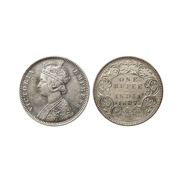 Victoria Empress, Silver Rupee, 1887, Bombay Mint, C2 / I / B Incuse, Extra Fine.