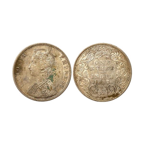 Victoria Empress, 1887, Silver Rupee, C2/I, B Incuse, struck on 1886 rupee dies, last nume