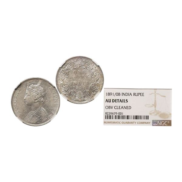 Victoria Empress, Silver Rupee, 1891, Bombay Mint, B Incuse, Graded By NGC AU Details OBV.