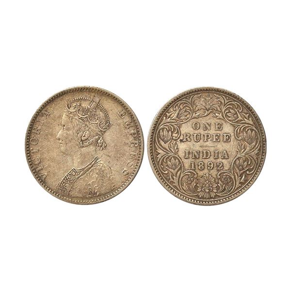 Victoria Empress, Silver Rupee, 1892, C2/I(II), ' B ' Raised On Top Flower, Rare V