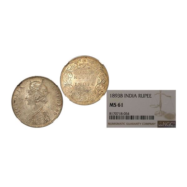 Victoria Empress, 1893, Silver Rupee, C2/I(ii), ' B ' Incuse On Top Flower, Choice