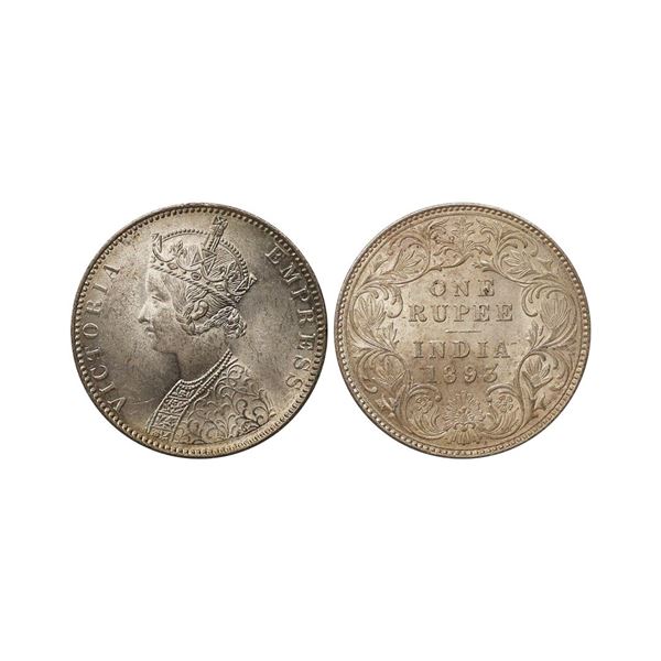 Victoria Empress, Silver Rupee, 1893, Bombay Mint, B Incuse, A5 / I , UNC.