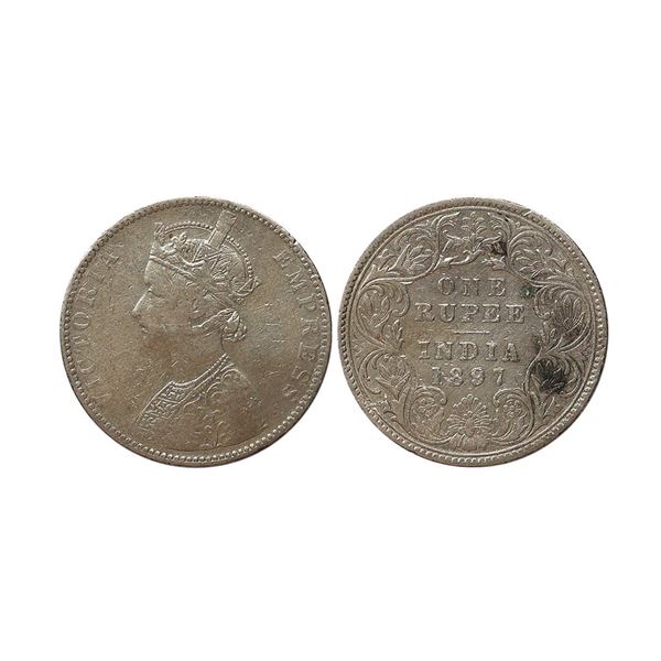Victoria Empress, 1897, Silver Rupee, C2/I(ii), ' B ' incuse, Extremely Rare.