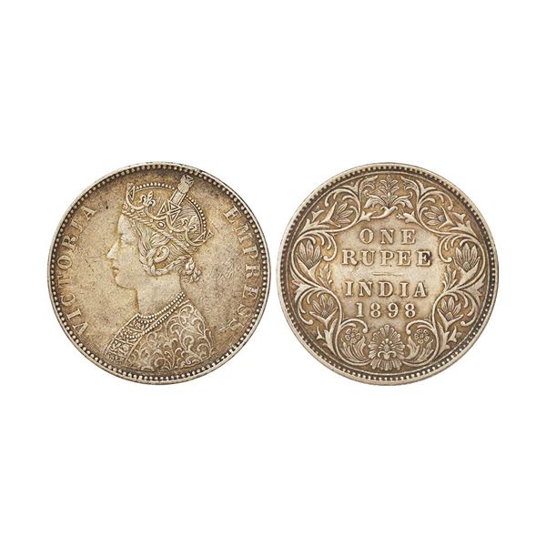 Victoria Empress, 1898, Silver Rupee, C2/I(ii), B Incuse on top flower, A Raised line is v
